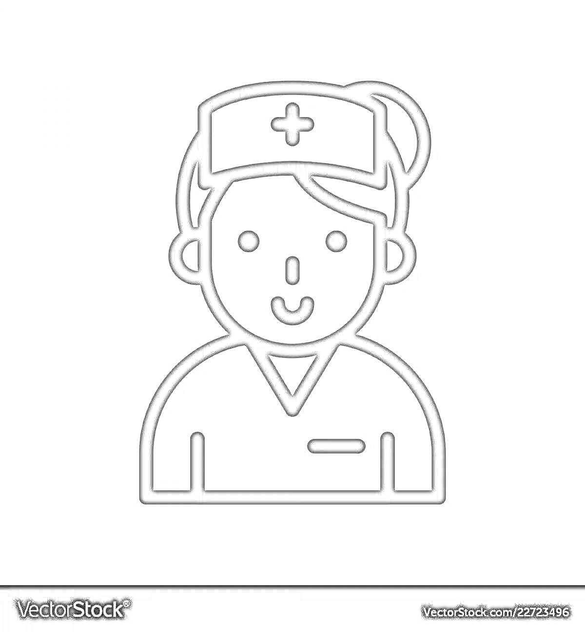 На раскраске изображено: Медсестра, Военная, Медицинский крест, Шапка, Униформа, Медицина, Здоровье, Профессия, Помощь
