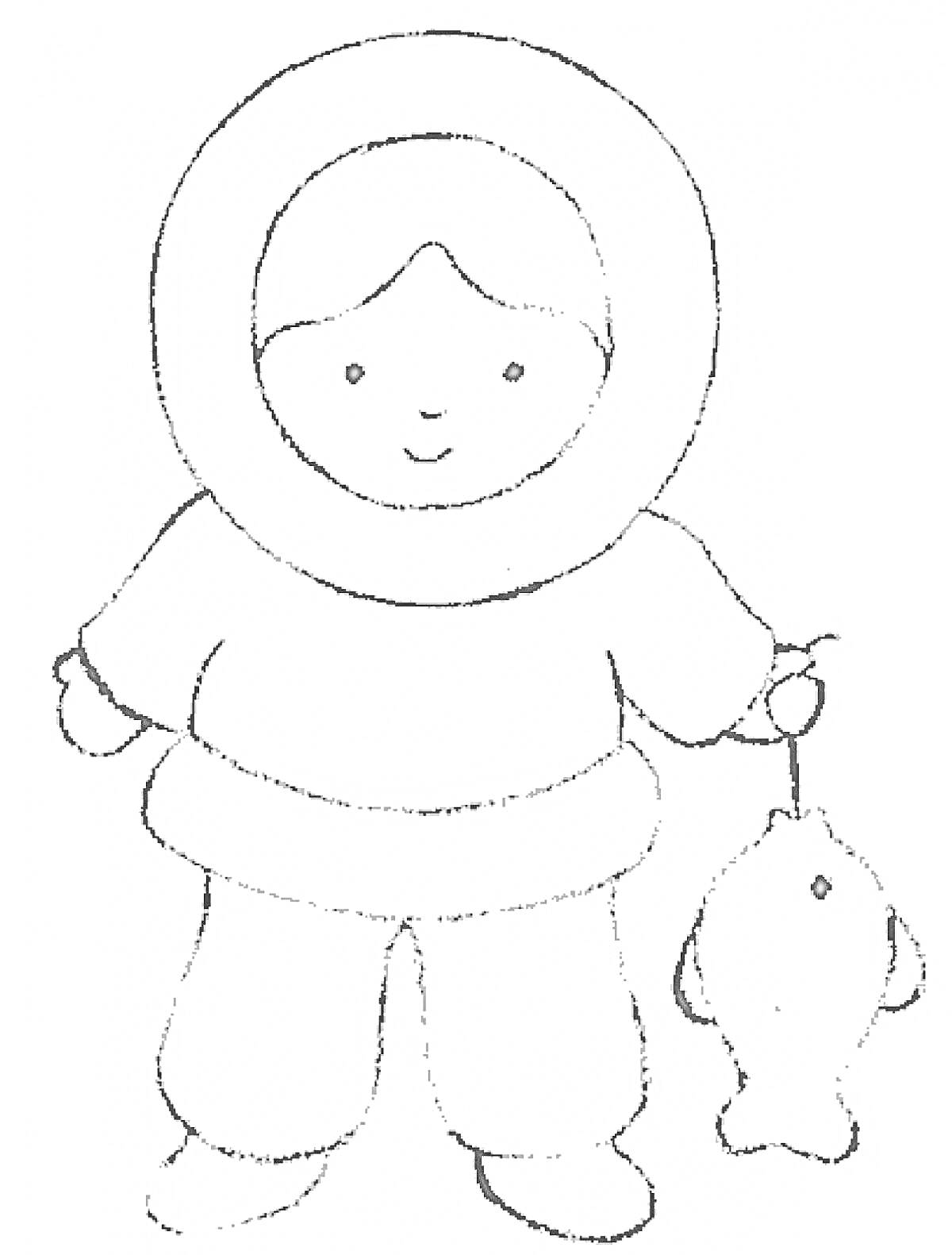 На раскраске изображено: Эскимос, Ребенок, Рыба, Зимняя одежда, Рыбалка, Зима