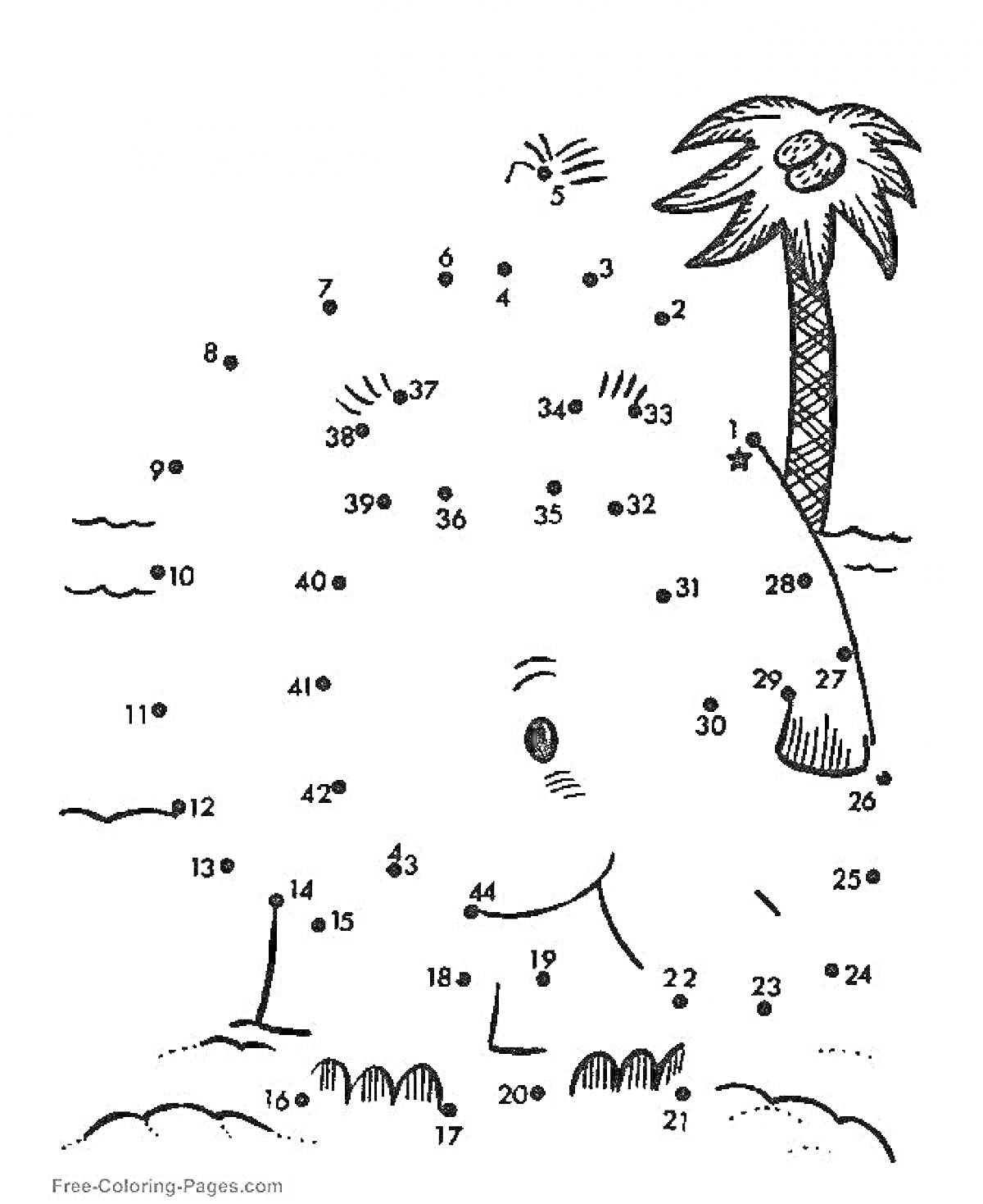 Раскраска Картинка по точкам - пальма на острове