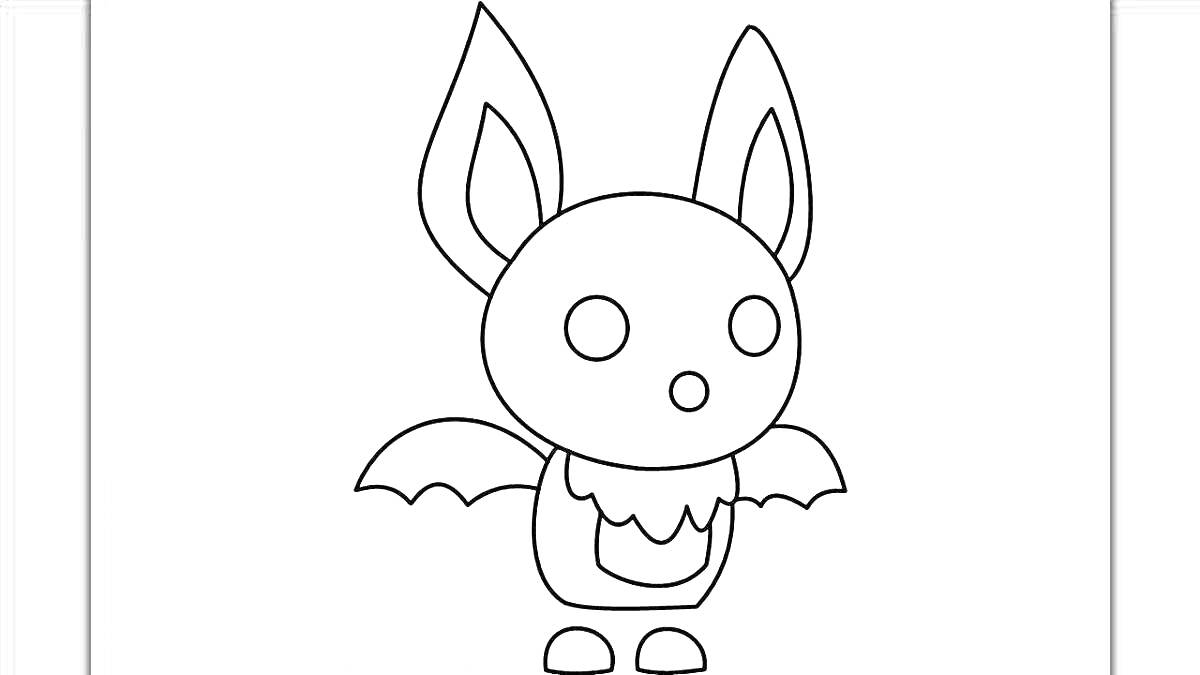 На раскраске изображено: Летучая мышь, Крылья, Большие уши