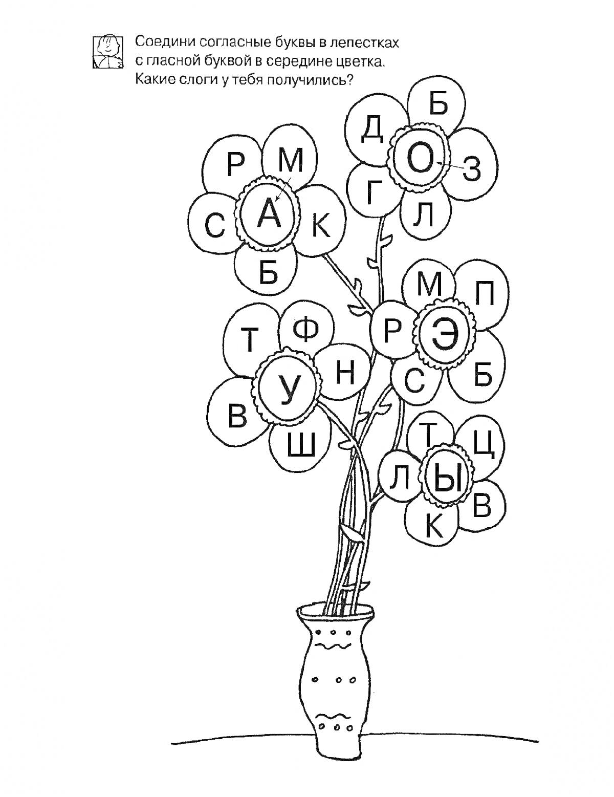 На раскраске изображено: Дошкольники, Буквы, Гласные, Согласные, Слоги, Цветы, Образование