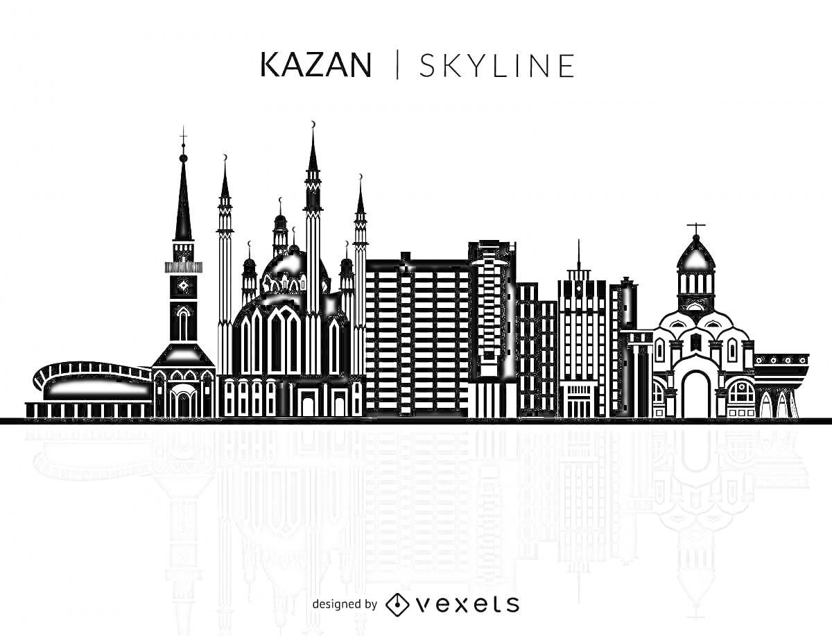 На раскраске изображено: Казань, Архитектура, Городской пейзаж, Мечеть, Россия