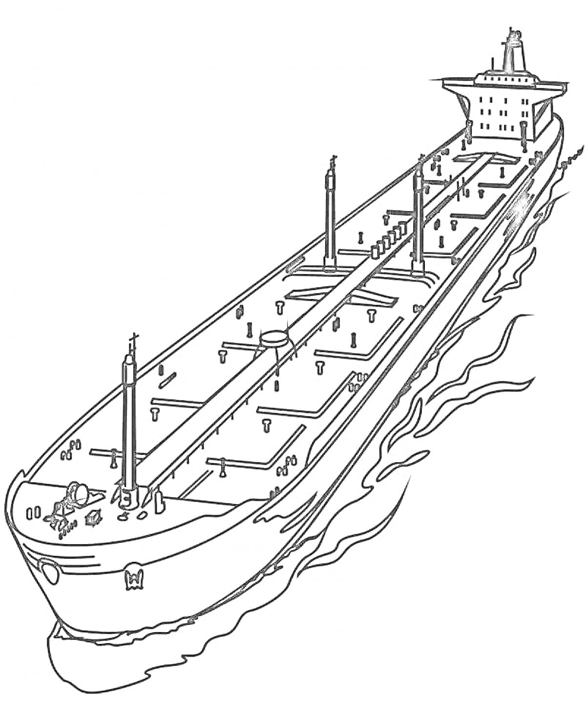 Раскраска Танкер на волнах с мачтами и надстройками