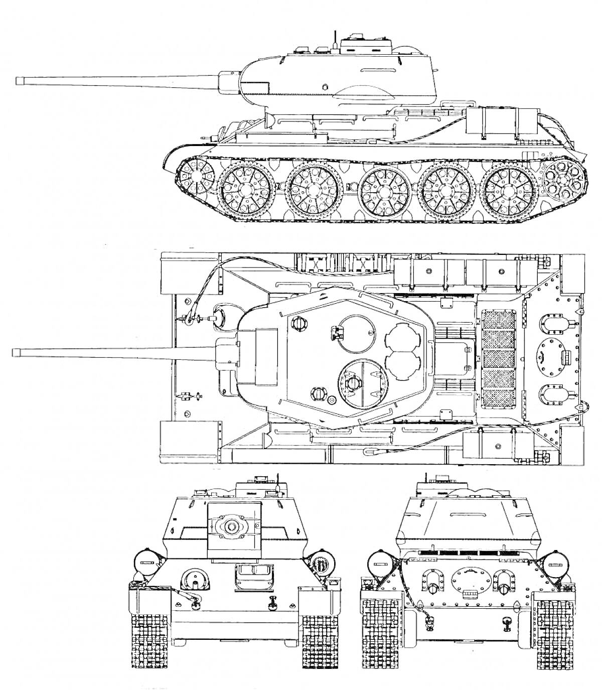 На раскраске изображено: Т-34-85, Танк, Военная техника, Колёса, Броня