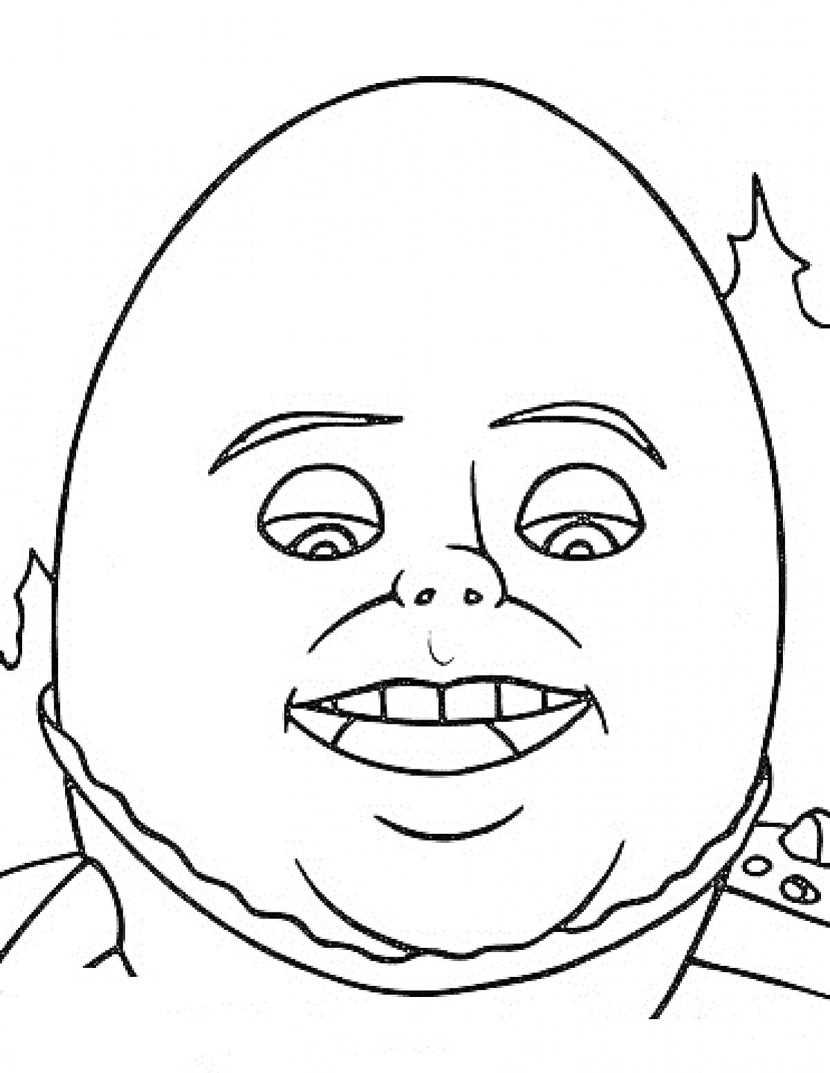 Раскраска Шалтай Болтай с улыбкой, видимый крупным планом с выражением лица