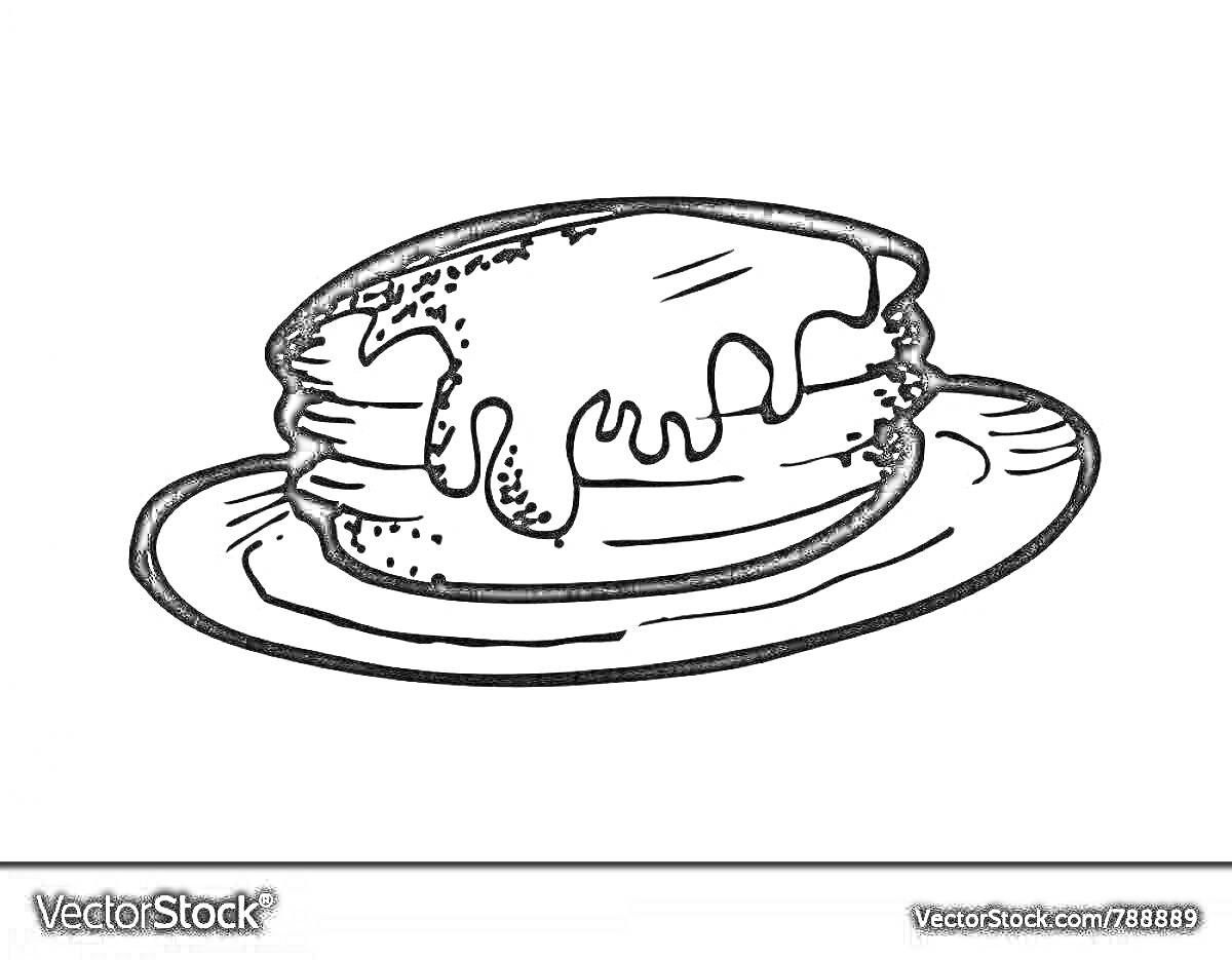 Раскраска Сырники с подливкой на тарелке