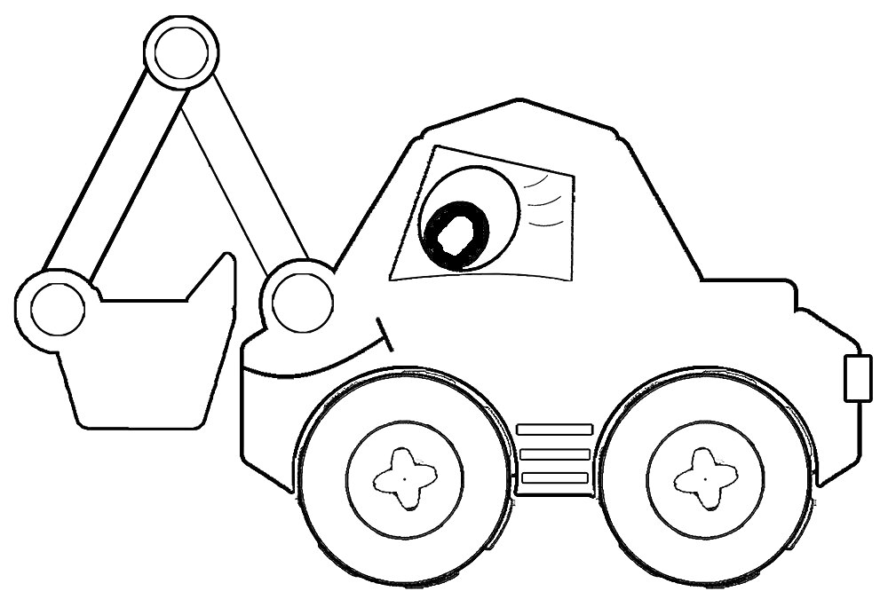 Раскраска Экскаватор с круглой кабиной и двумя большими колёсами