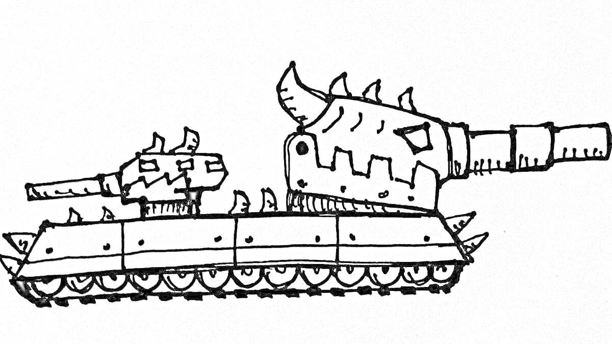 Раскраска Бронированный танк с шипами и пушками