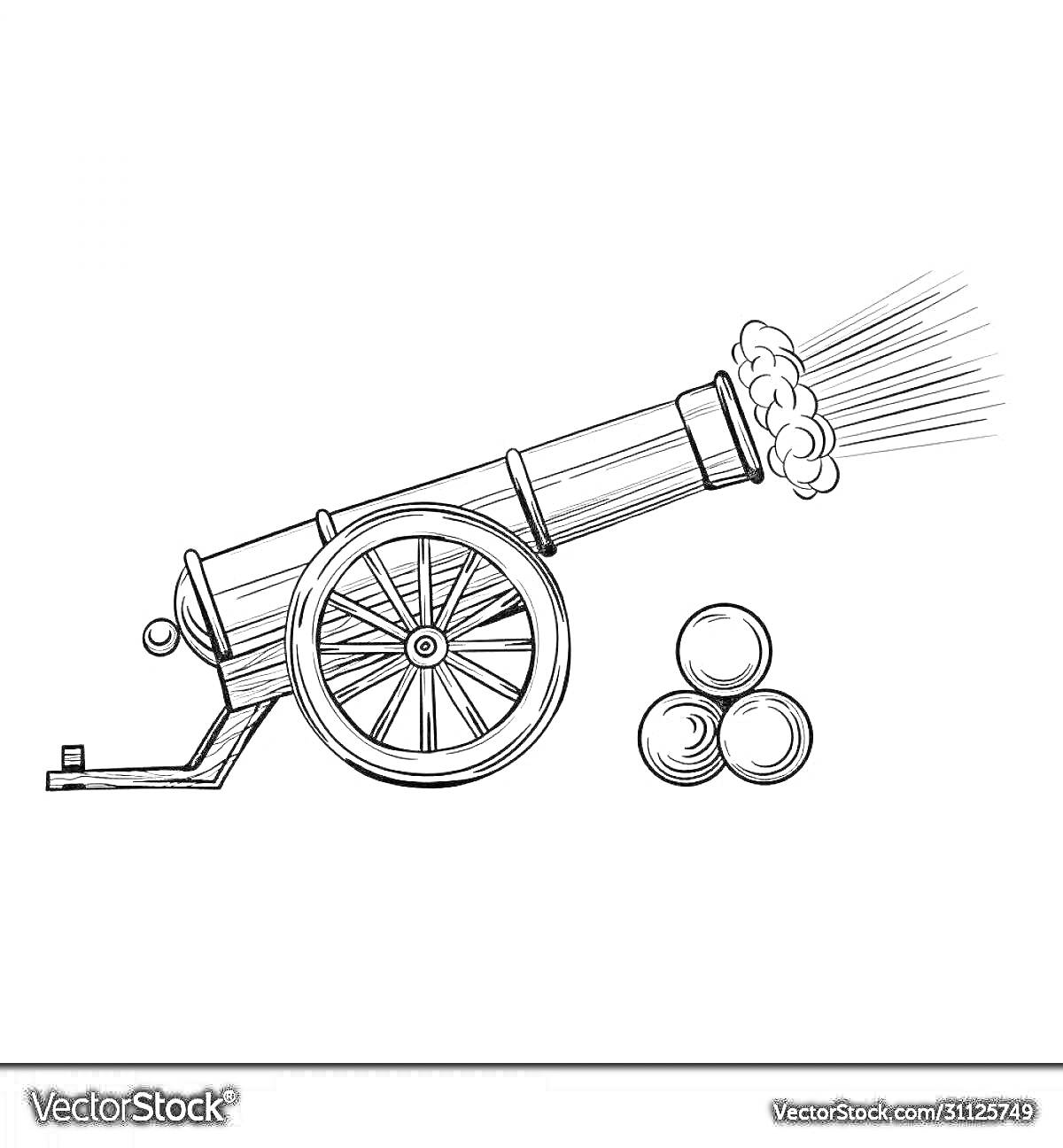 Раскраска Царь-пушка с ядрами