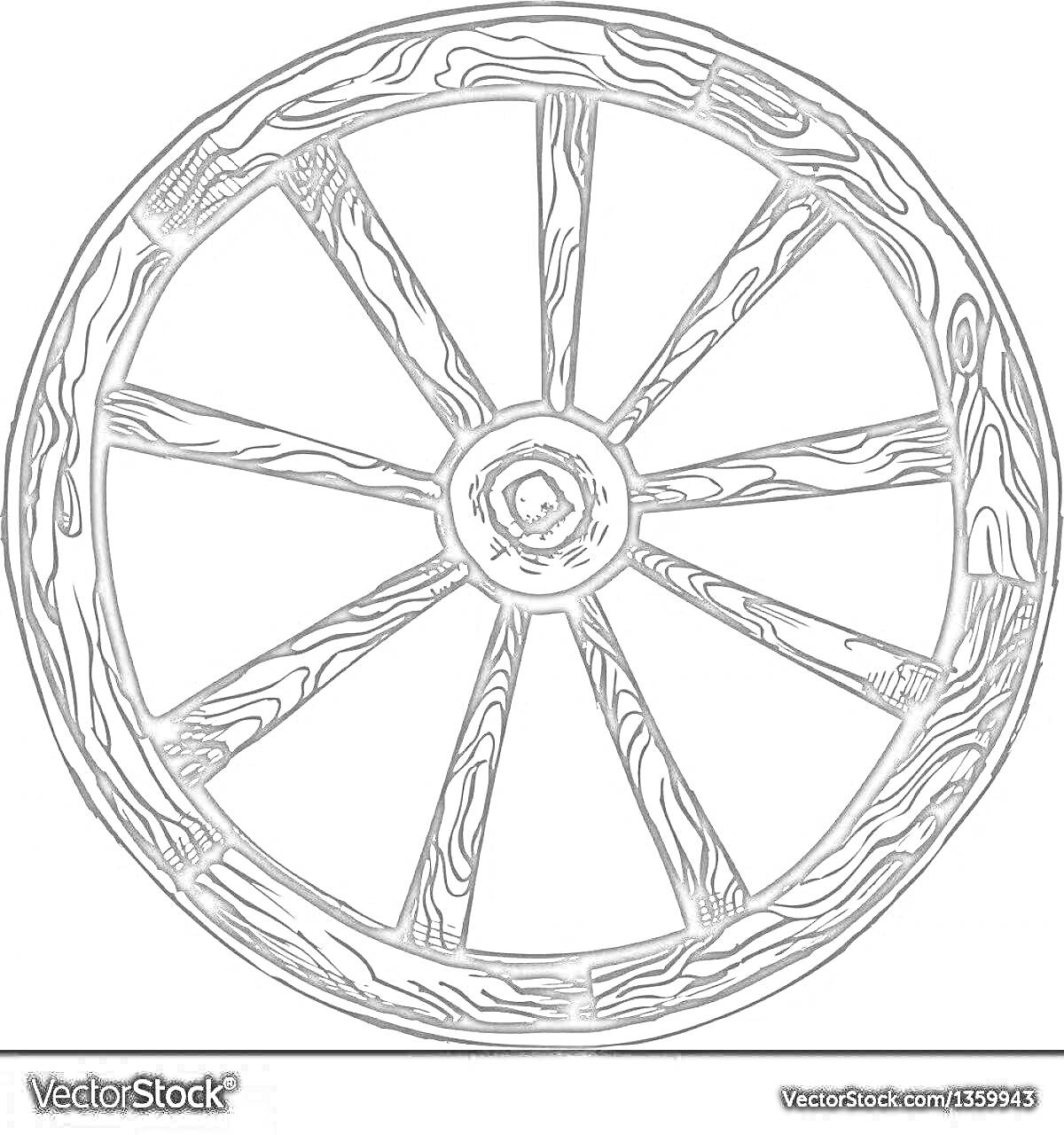 Раскраска Колесо с деревянными спицами и ободом