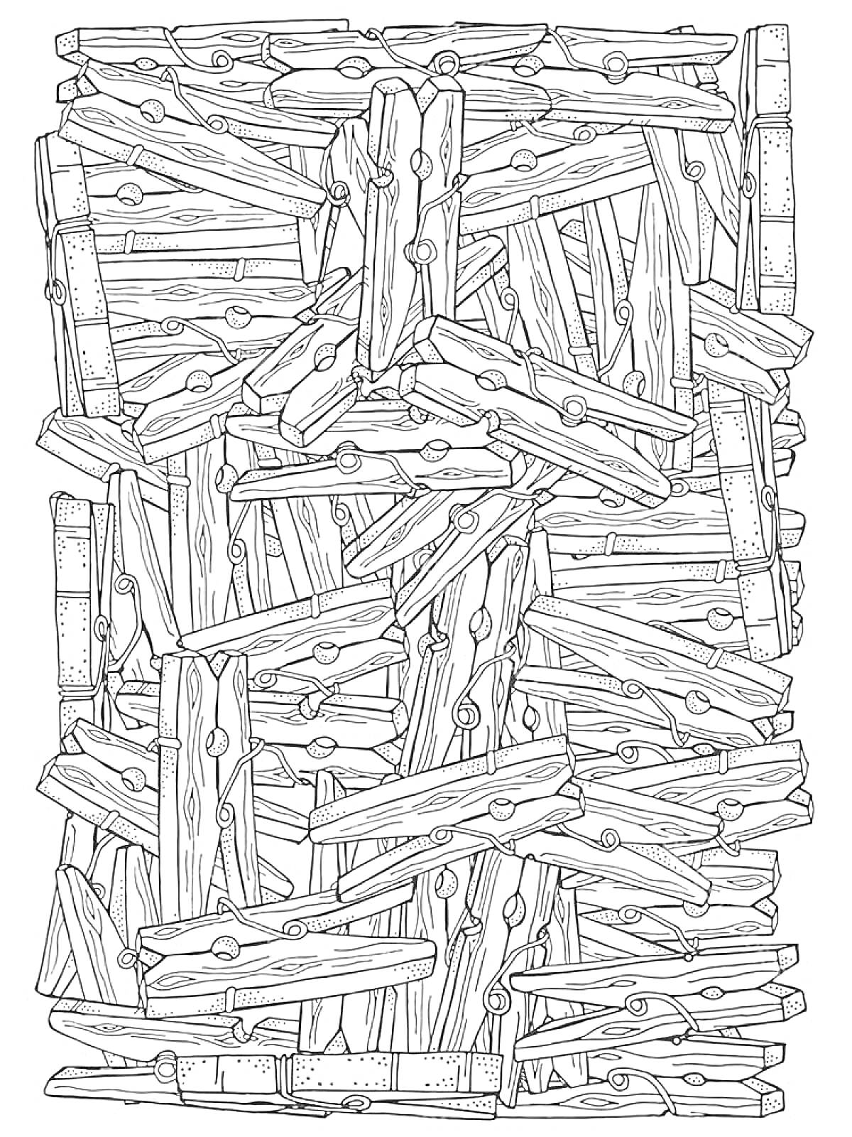 Раскраска с множеством деревянных прищепок
