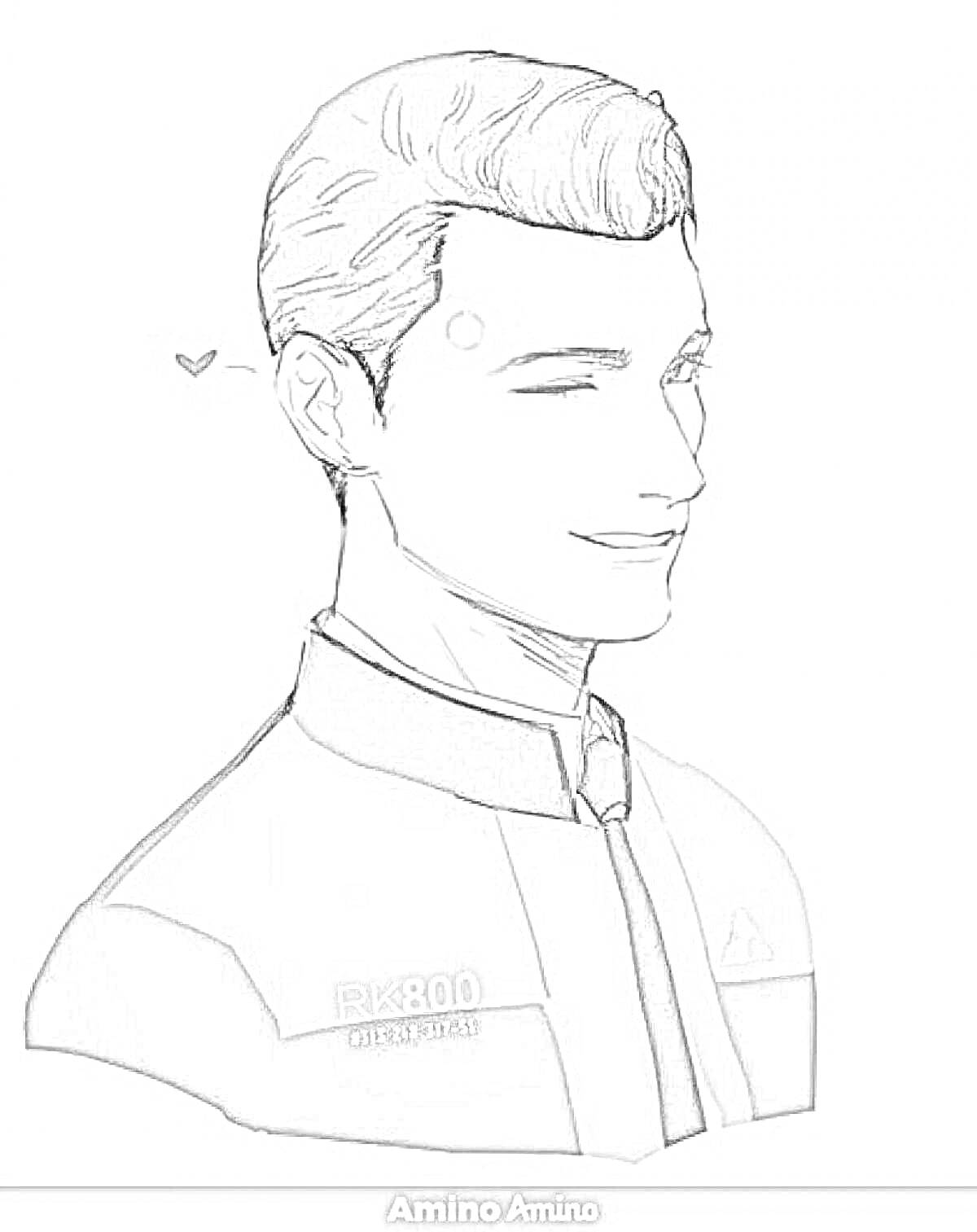 Раскраска Портрет андроида Connor из Detroit: Become Human с подмигиванием и сердечком