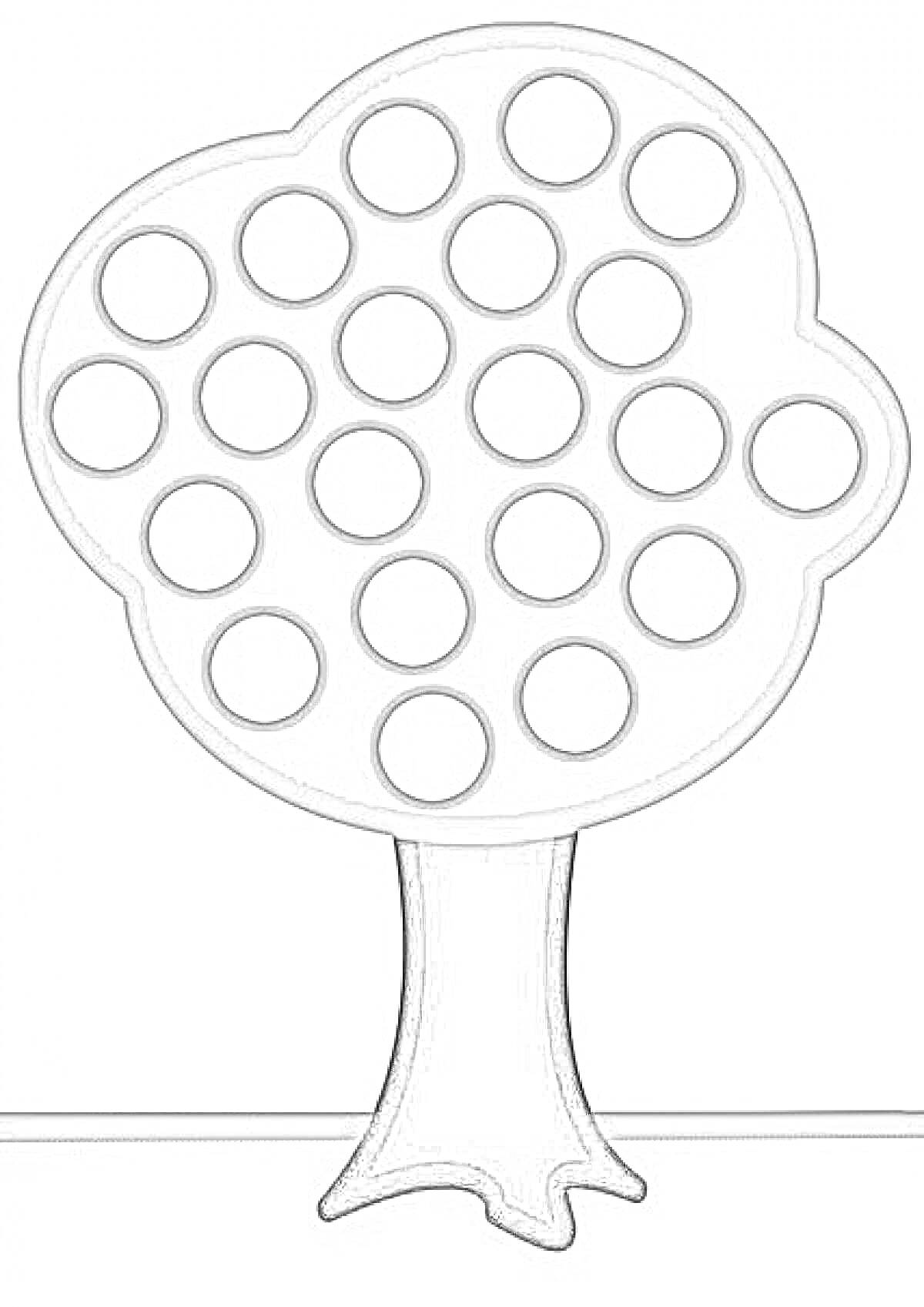 Раскраска Дерево с кругами для отпечатков пальцев на листьях