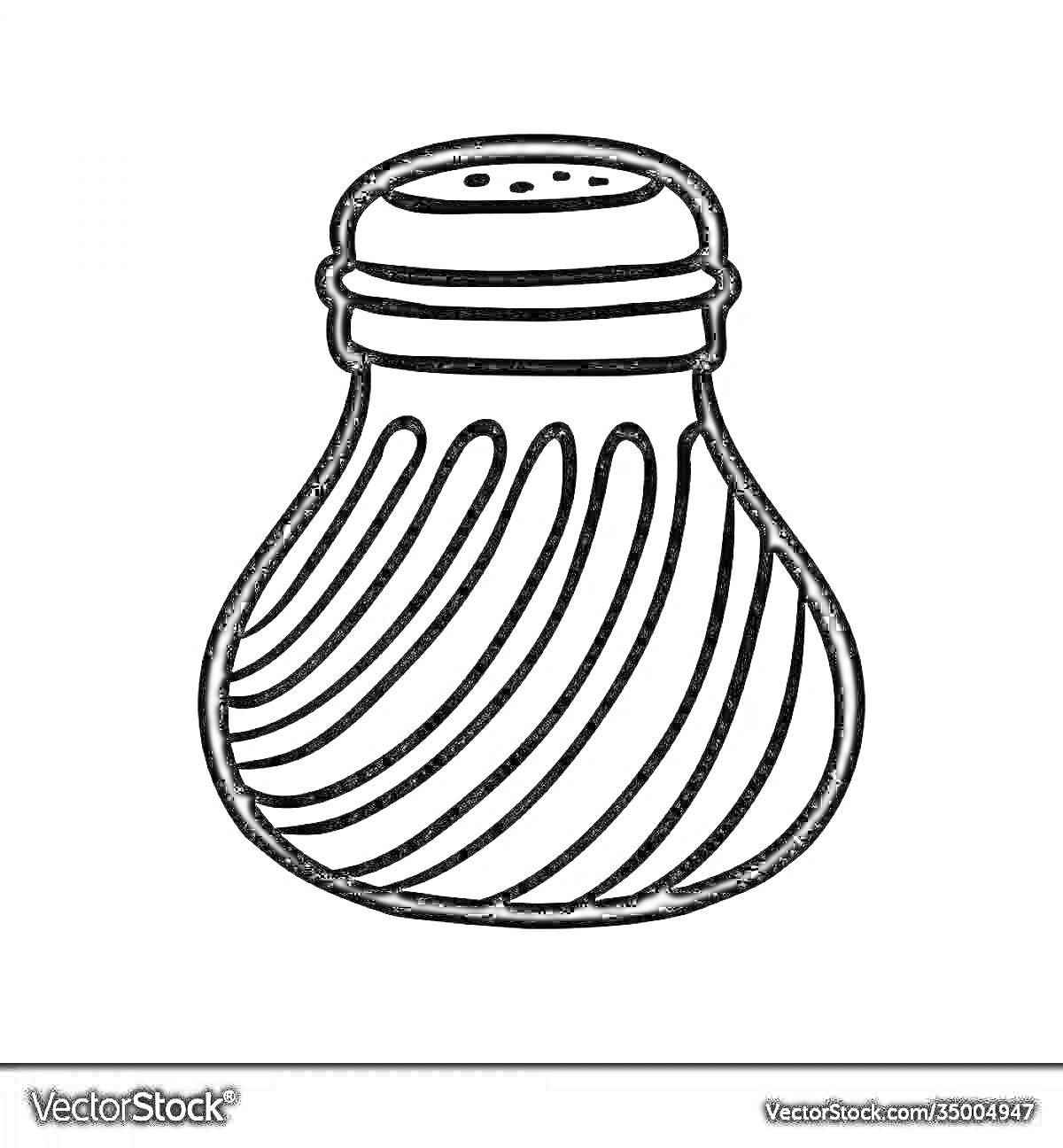 Раскраска Овальная солонка с узором в виде спиральных линий и отверстиями в крышке.