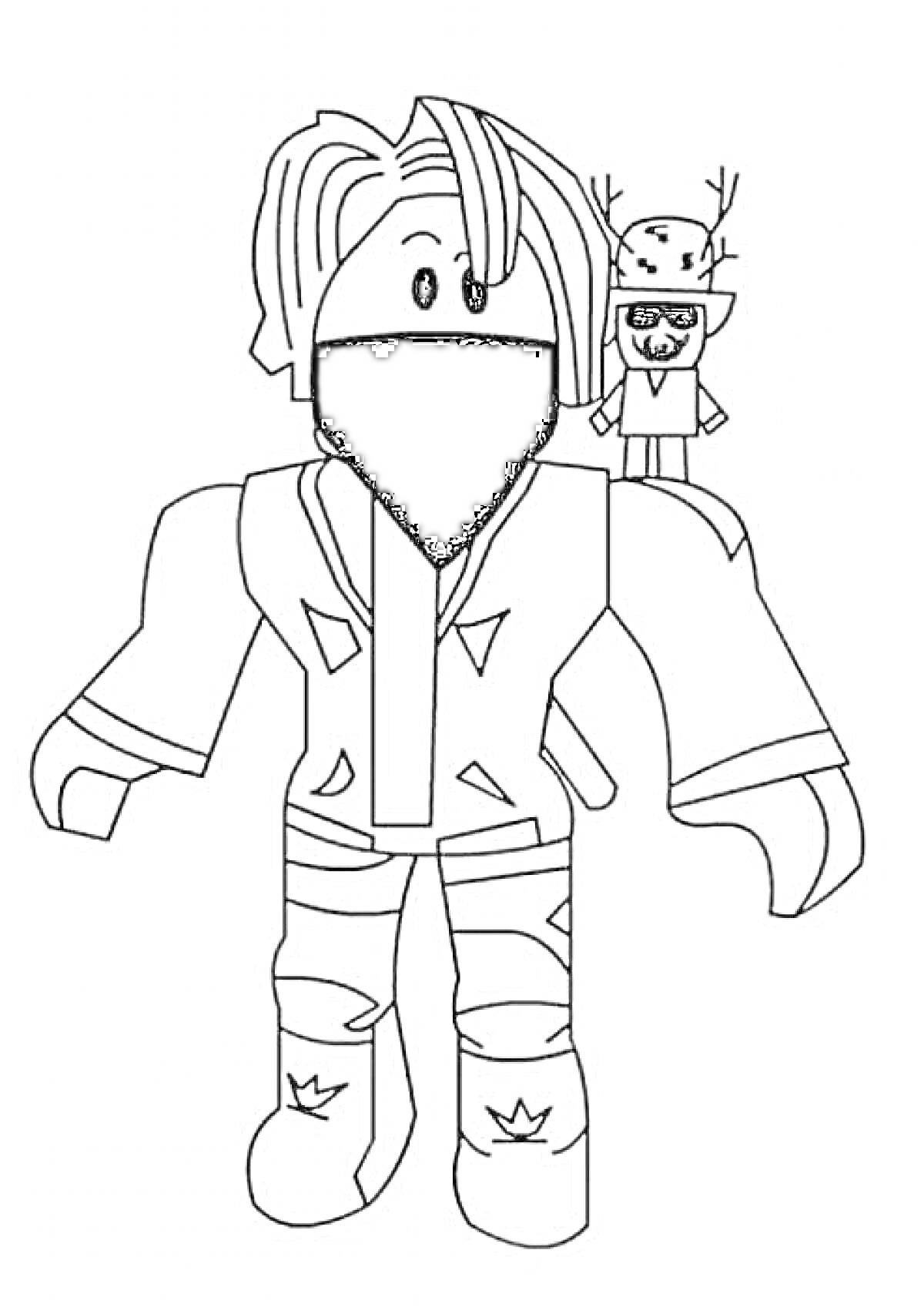 Раскраска Персонаж Roblox с маской на лице и маленькой игрушкой на плече
