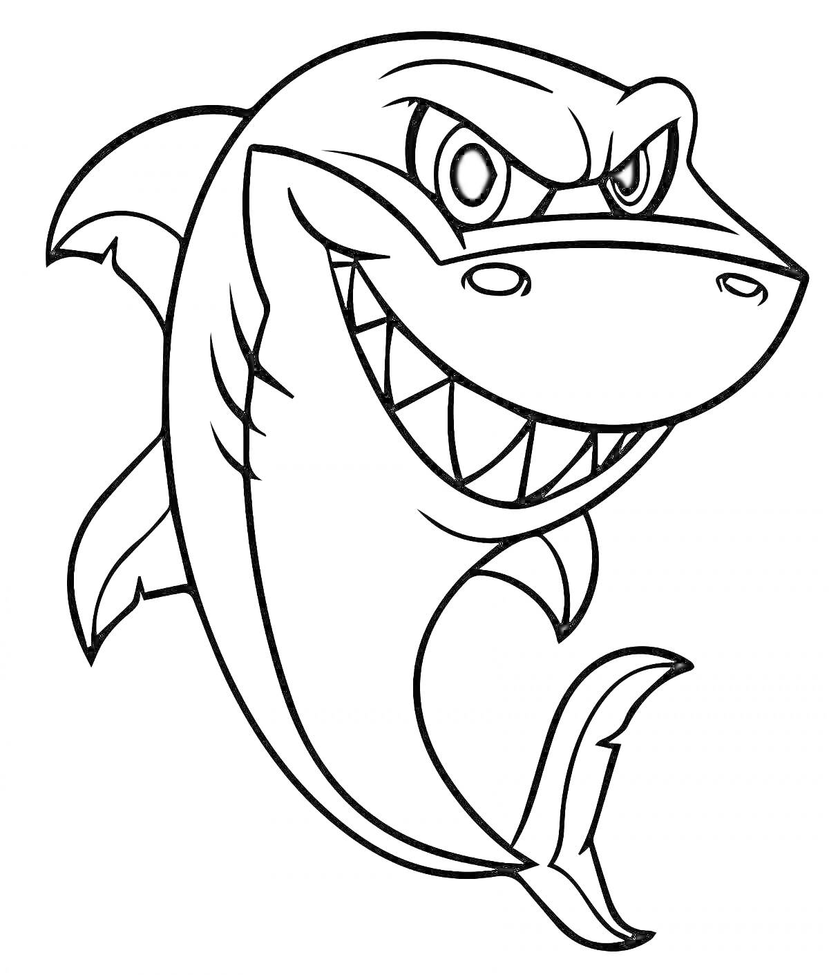 Раскраска улыбающийся акуленок с зубастой улыбкой