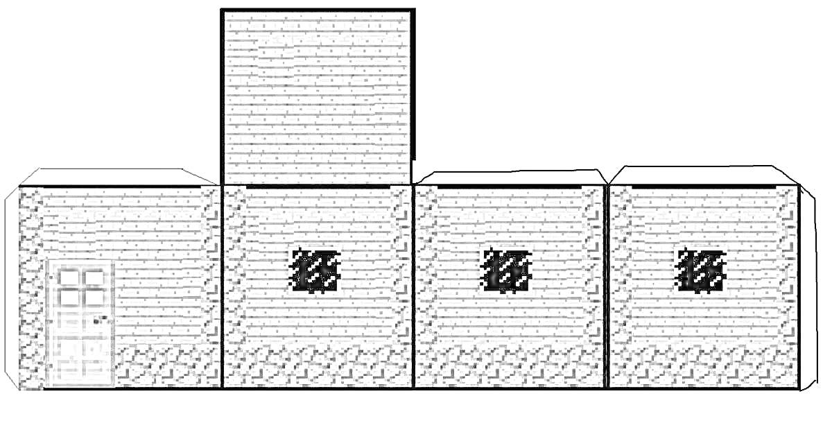 Раскраска Дом из каменных блоков с дверью и окнами