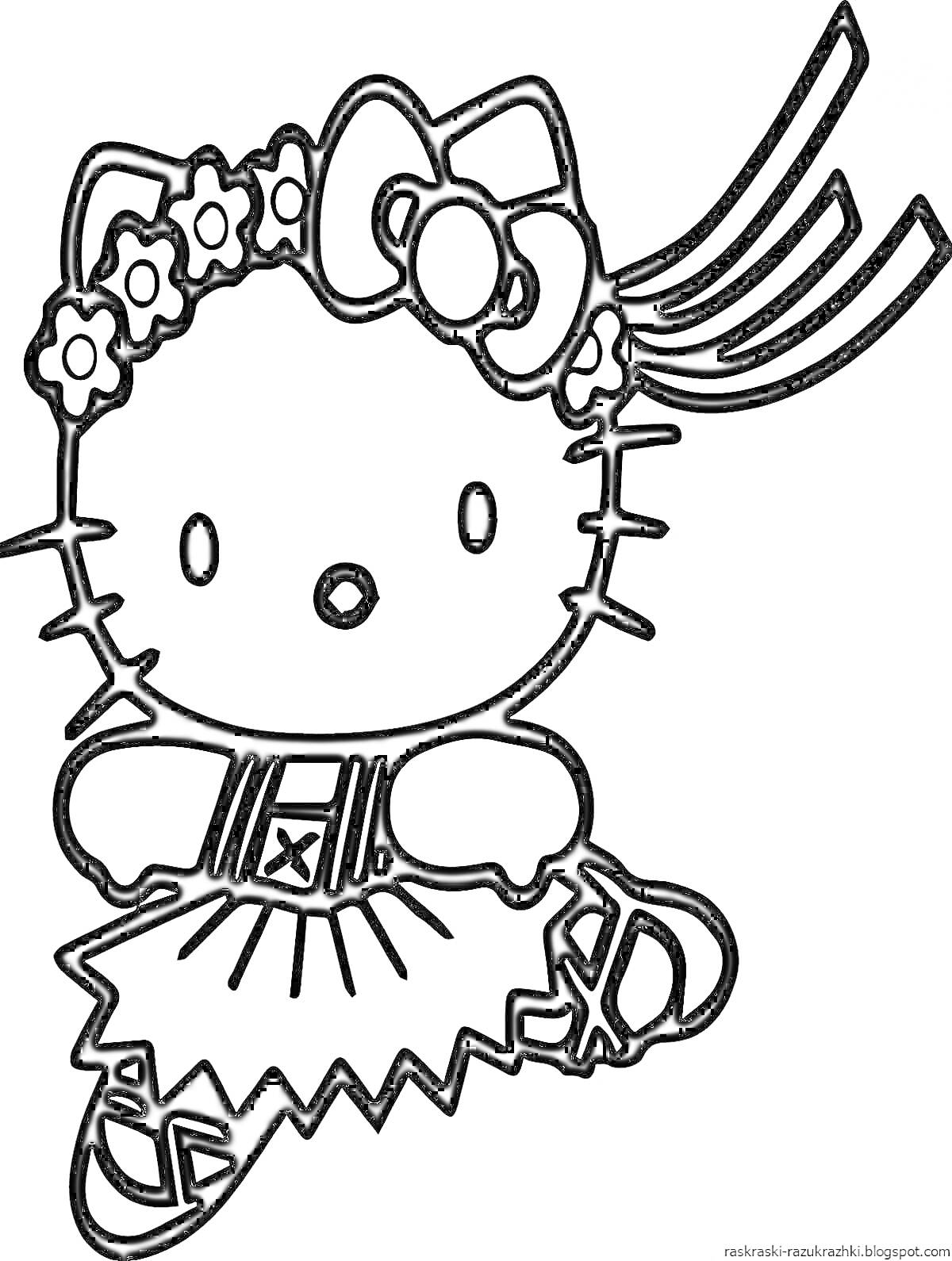 Раскраска Hello Kitty в цветочном венке и платье