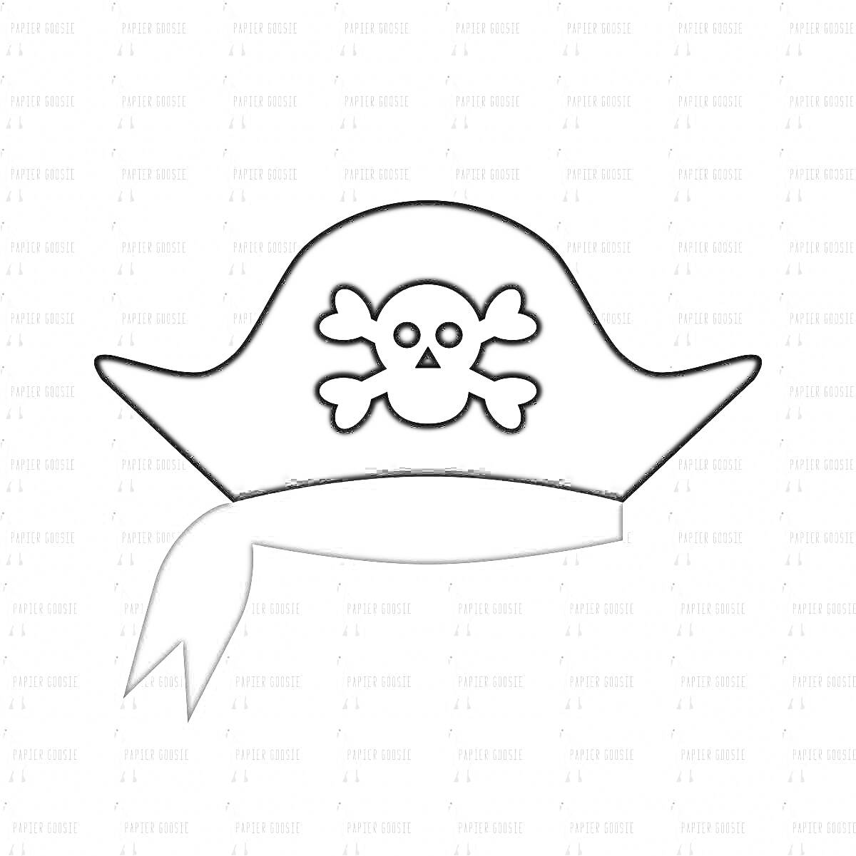 На раскраске изображено: Пиратская шляпа, Череп, Кости, Повязка