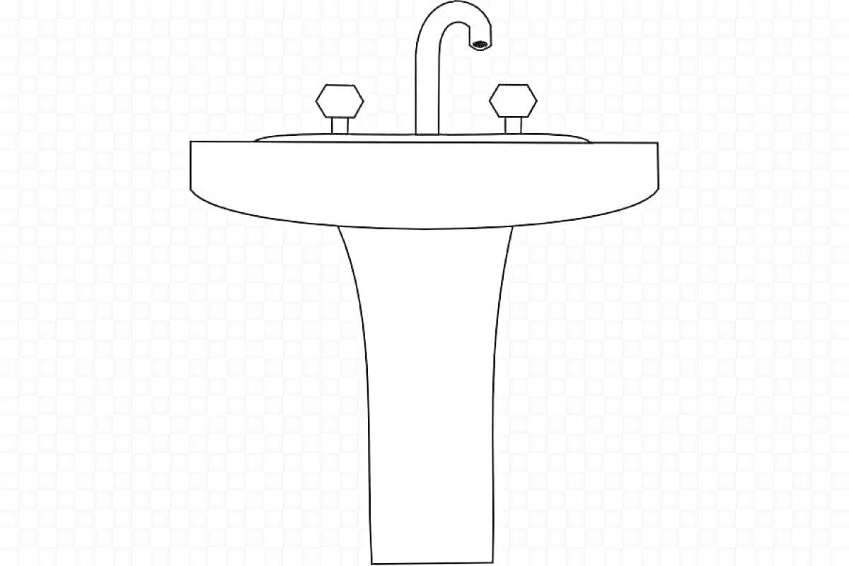 На раскраске изображено: Раковина, Кран, Вентиль, Пьедестал, Сантехника, Ванная комната