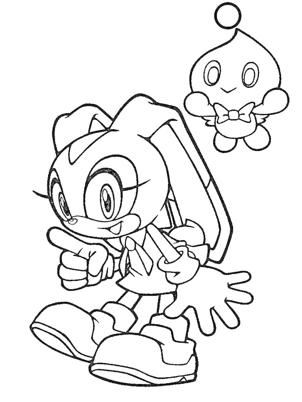 Раскраска Кролик и летающий персонаж с бантиком из серии Соник