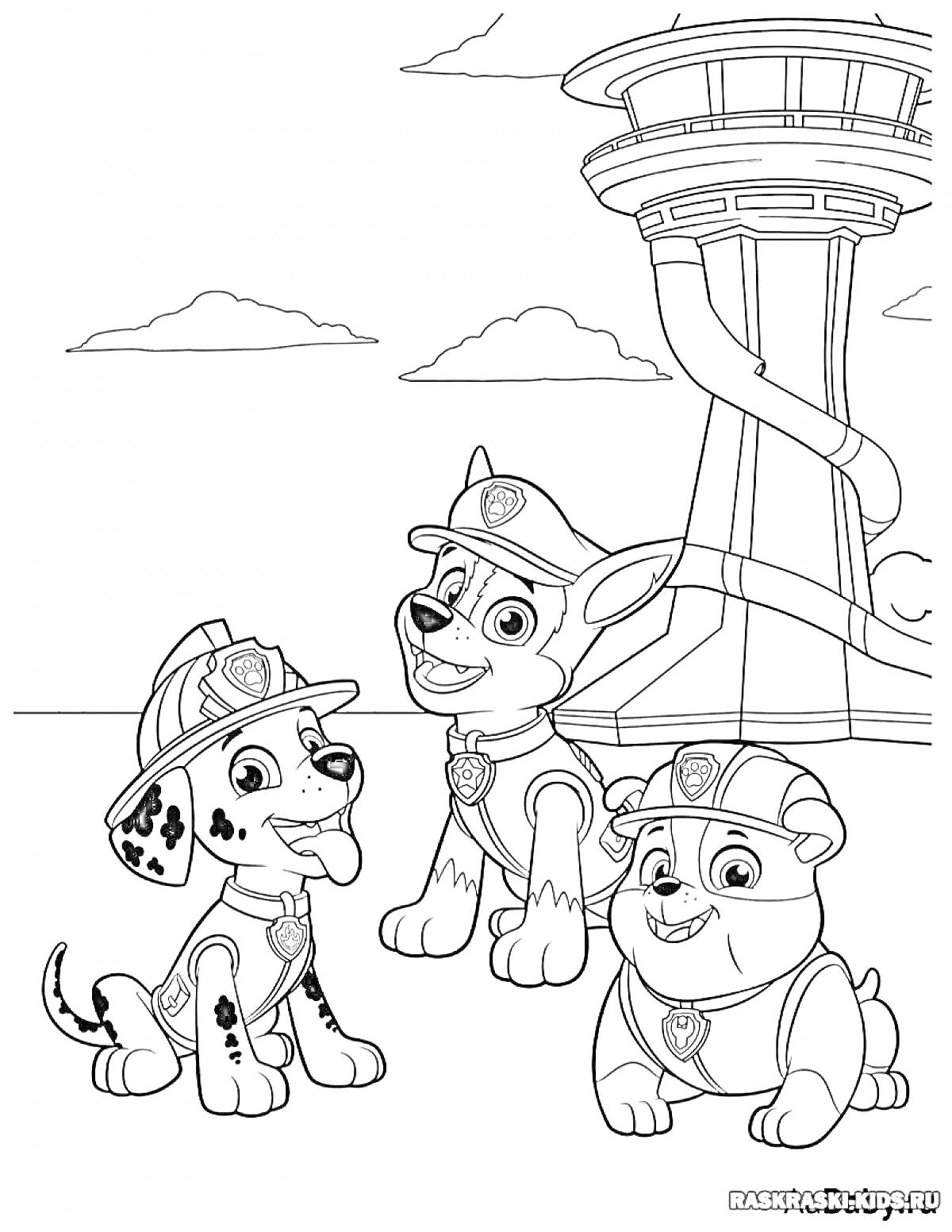 На раскраске изображено: Щенячий патруль, Пожарные, Дети 3-4 года, Игрушки