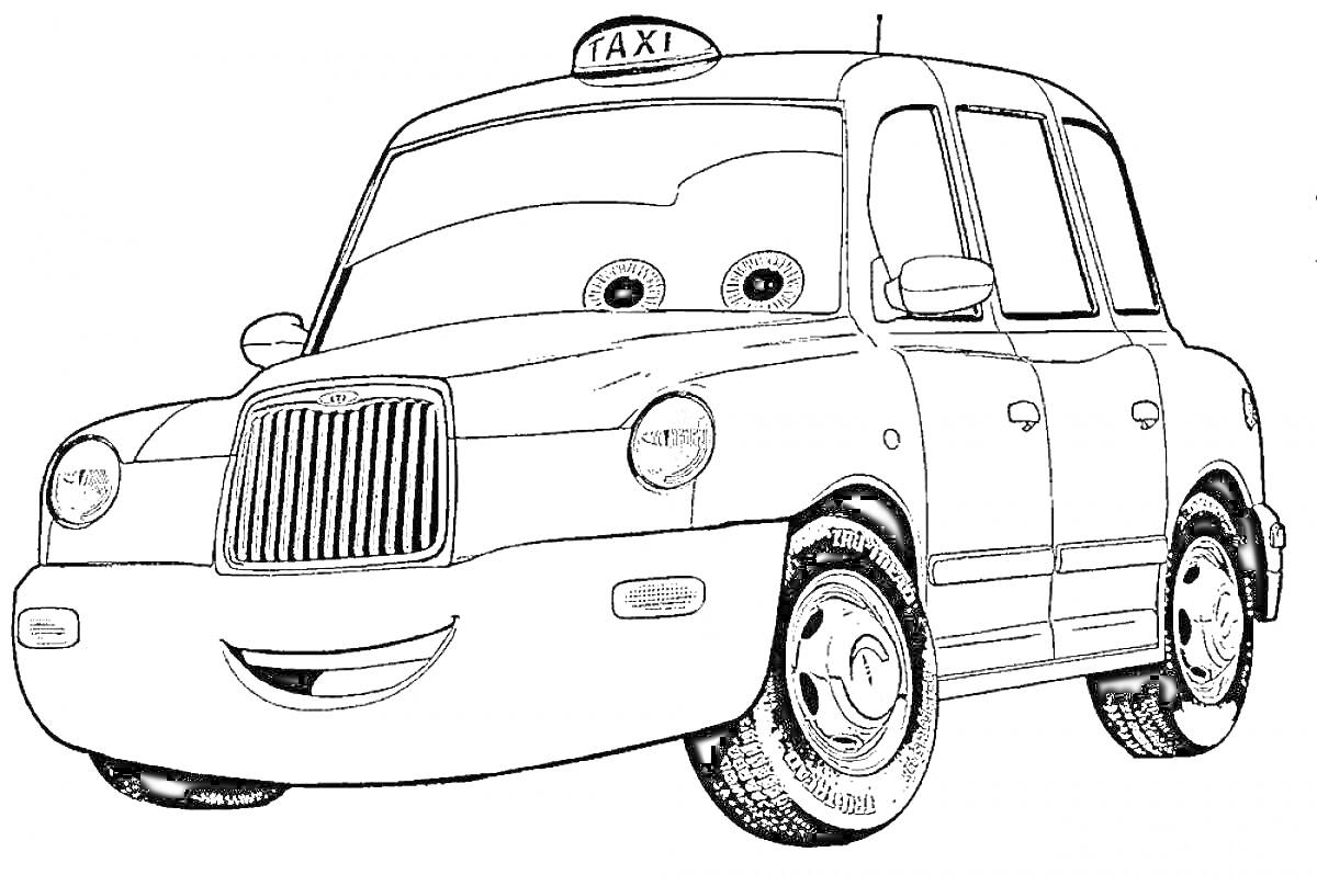 На раскраске изображено: Такси, Улыбка, Глаза, Транспорт, Для детей, Машины, Из мультфильмов
