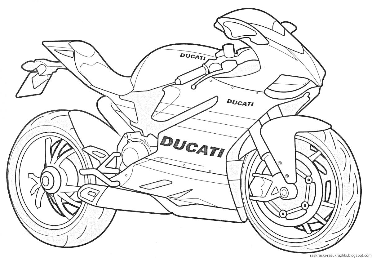 На раскраске изображено: Мотоцикл, Транспорт, Гоночный мотоцикл, Двухколесный транспорт