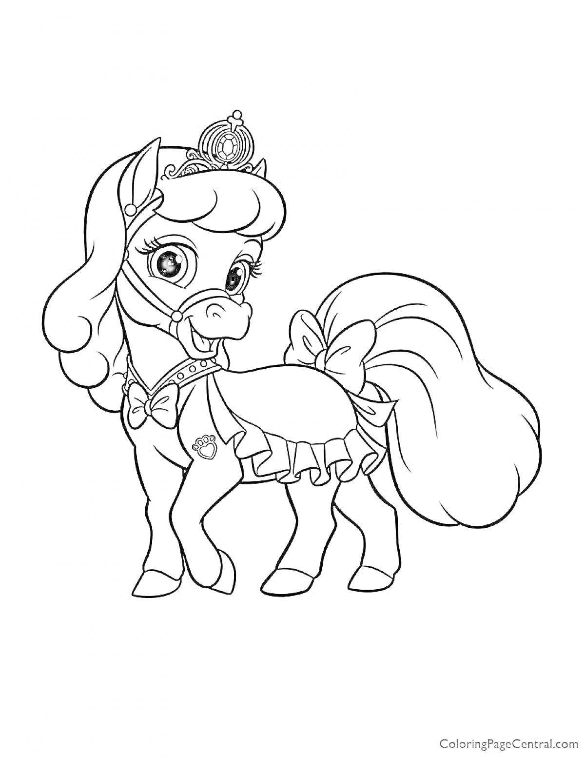 На раскраске изображено: Пони, Дисней, Питомец, Диадема, Ошейник