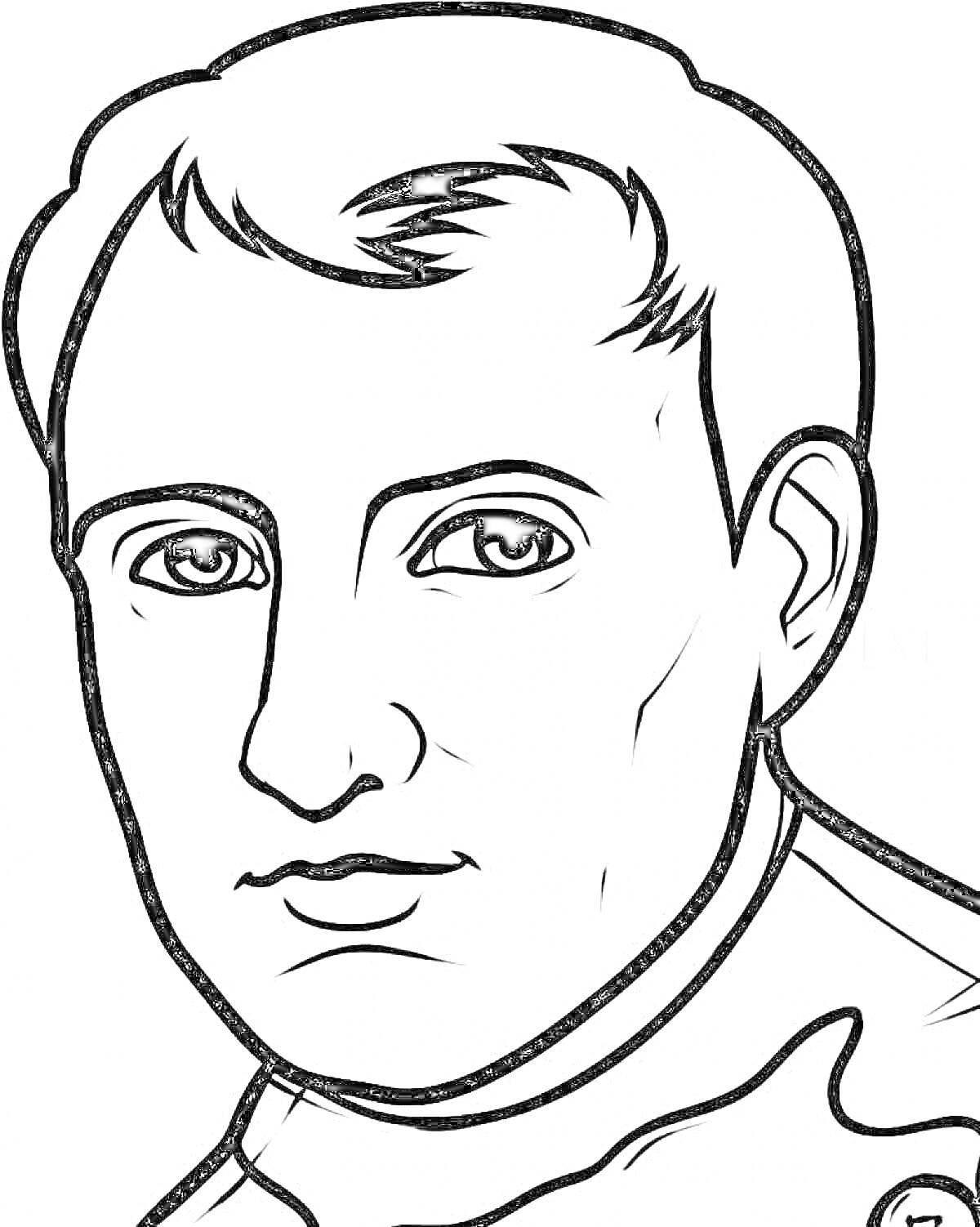 Раскраска портрет мужчины с короткими волосами и серьезным выражением лица