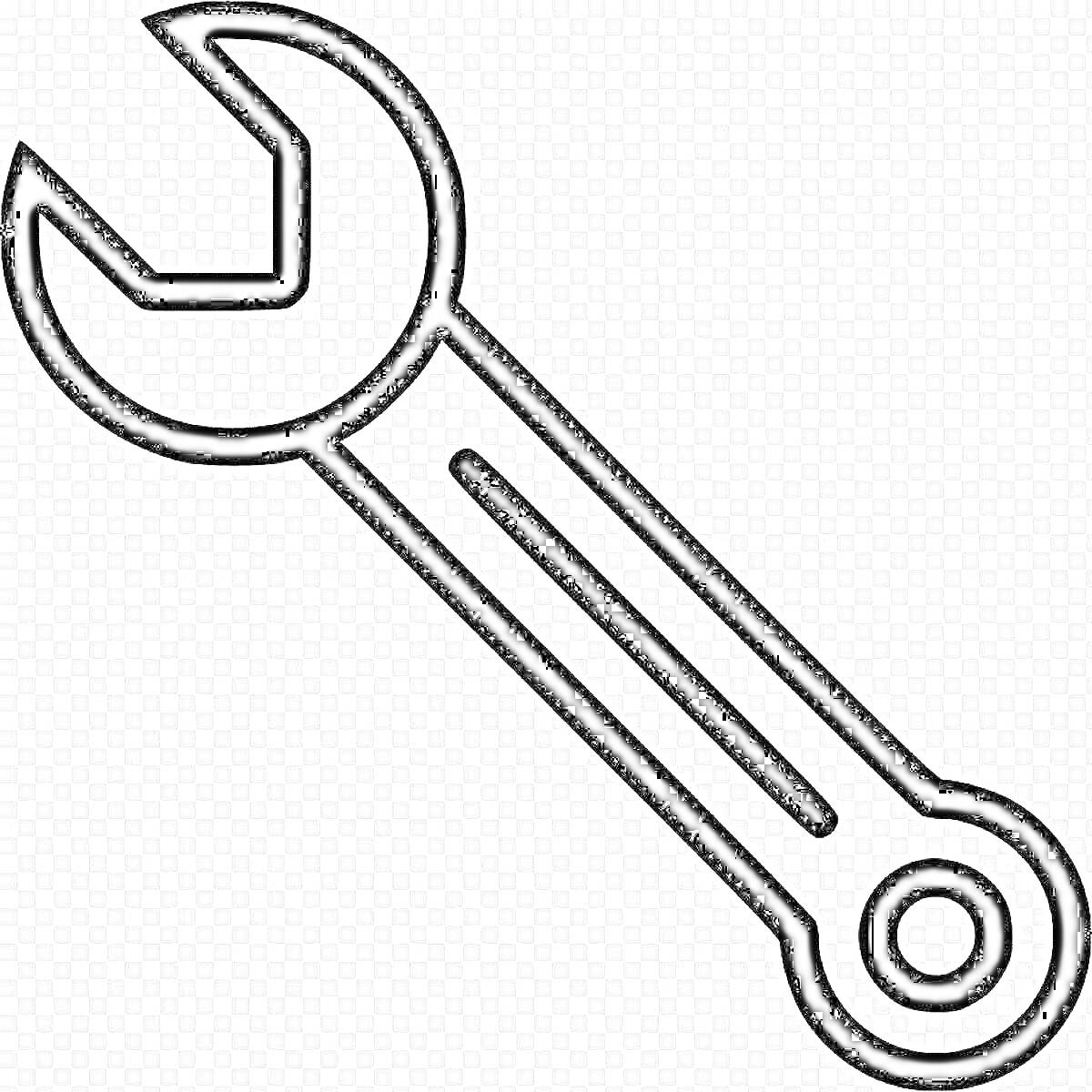 На раскраске изображено: Гаечный ключ, Инструмент, Ремонт, Рукоятка, Техника, Механика, Контурные рисунки