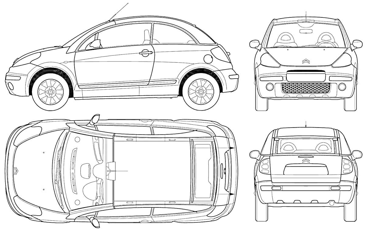 На раскраске изображено: Citroën, Транспорт, Автолюбитель, Линии