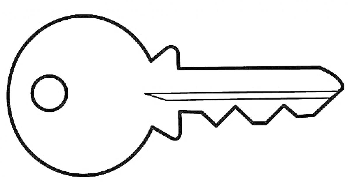 Раскраска Раскраска ключ с круглой головкой и зубчиками