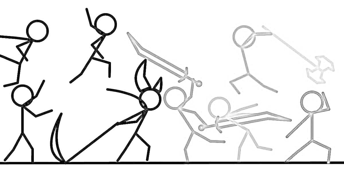 Раскраска Стикмены в битве с мечами и топорами
