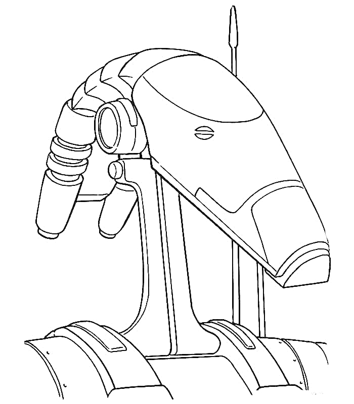Раскраска Робот-дроид с антеннами и деталями на корпусе