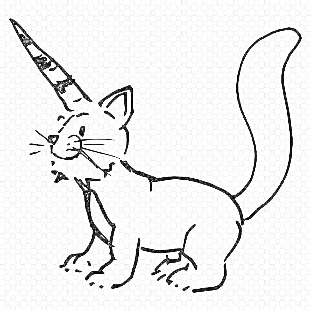 Раскраска Кот с рогом в камуфляже