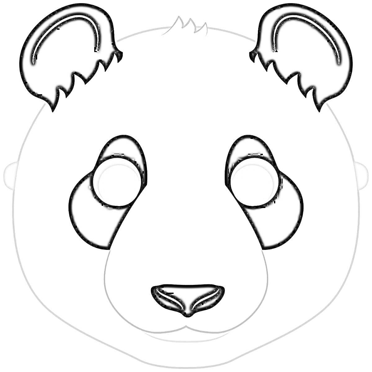 Раскраска маска лица панды с ушами, пятнами вокруг глаз и носом