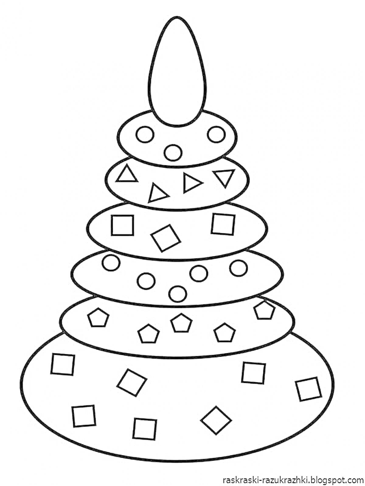 Раскраска Пирамидка с кругами, квадратами, треугольниками и ромбами