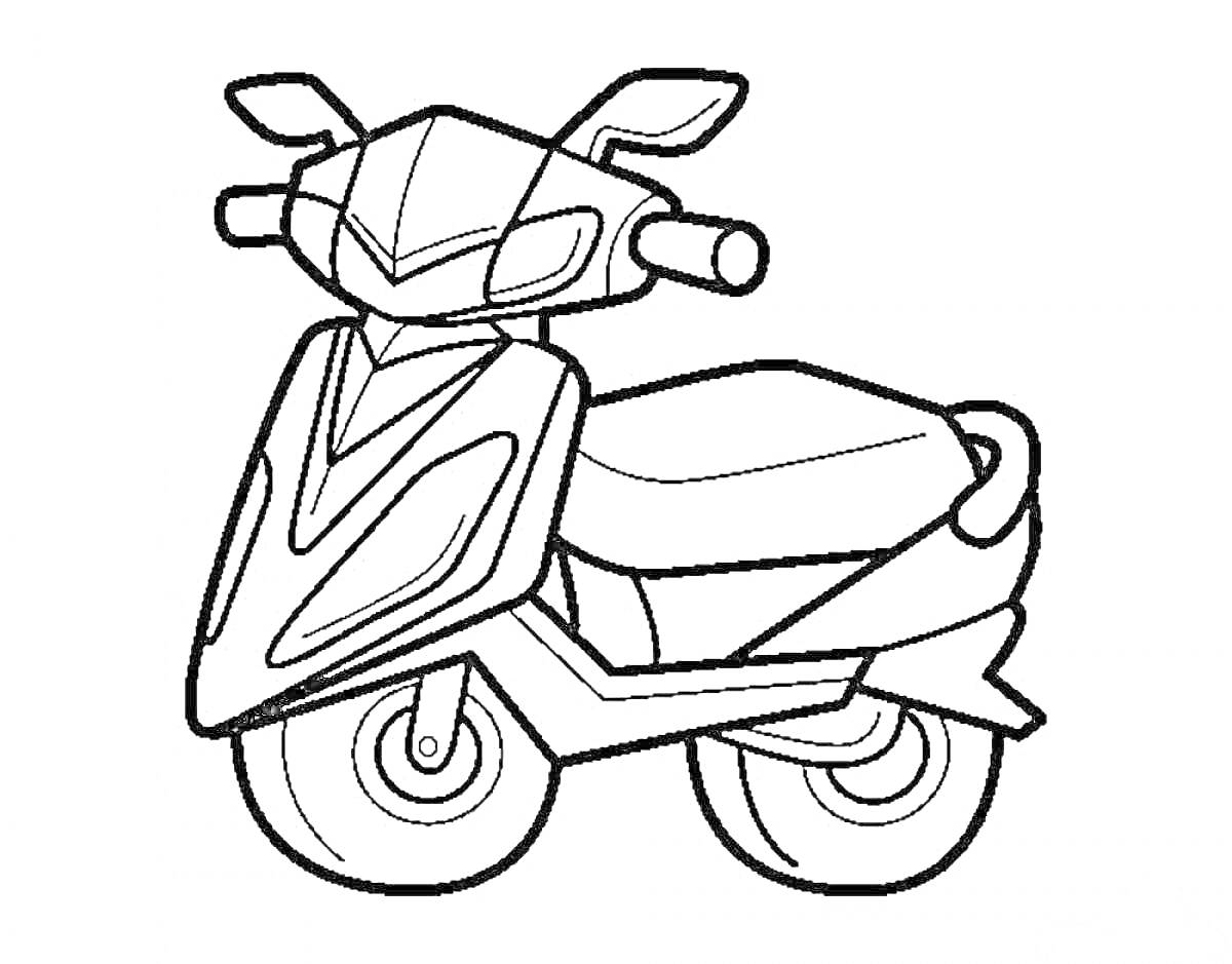 На раскраске изображено: Мотоцикл, Транспорт, Руль, Фары, Колёса, Сидение