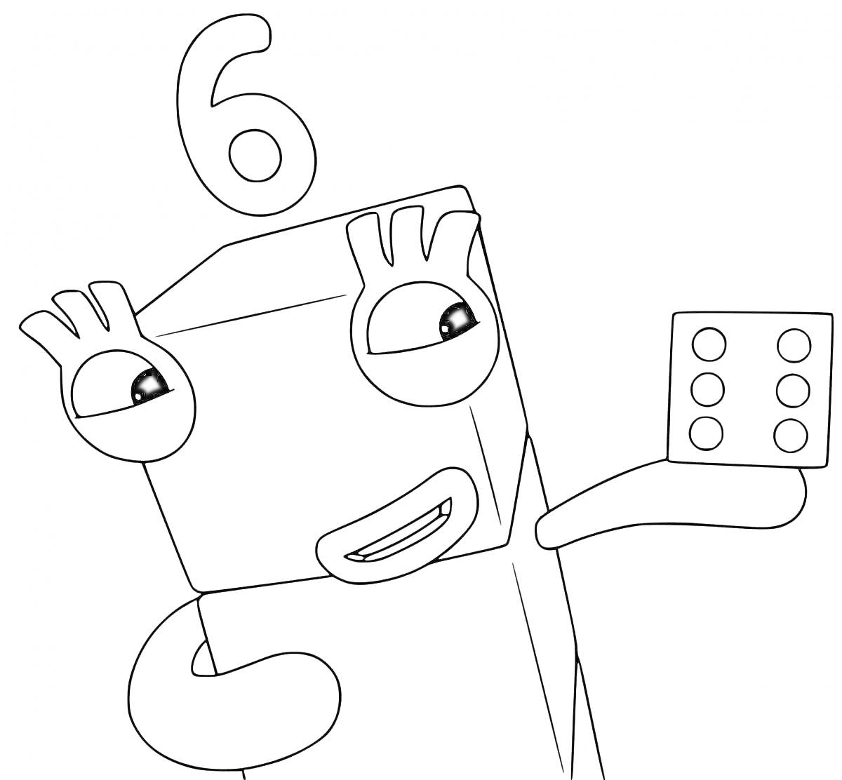 Раскраска Number Block 6, держащий карточку с 6 точками