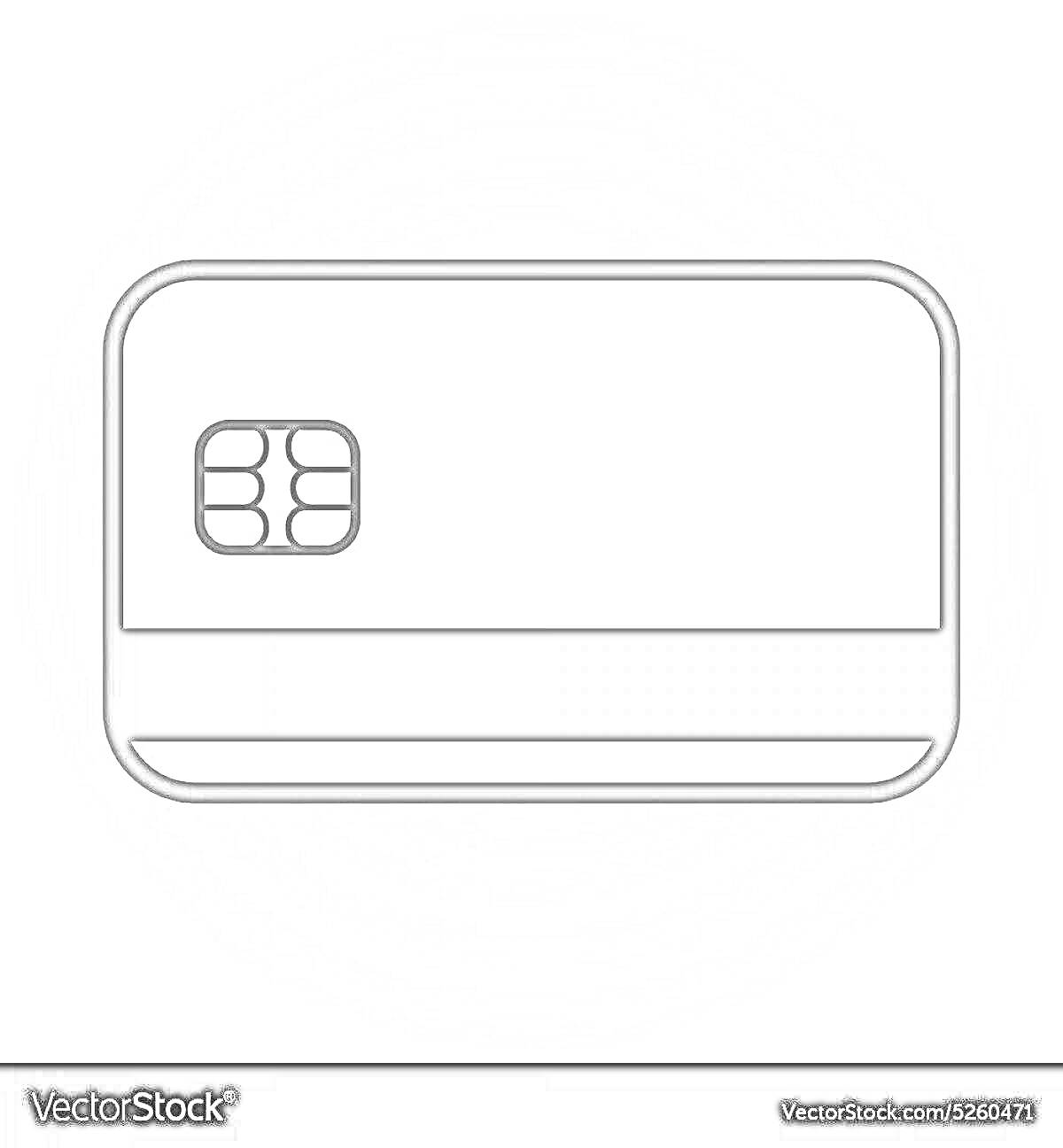 Раскраска банковская карта с чипом и магнитной полосойна белом фоне