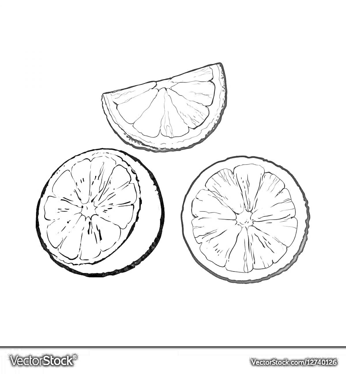 Раскраска Две дольки и один сегмент апельсина