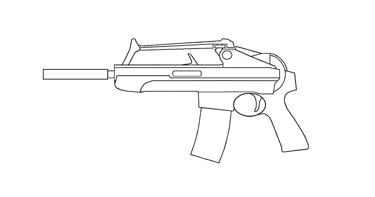 Раскраска Пистолет-пулемет с магазином и прикладом