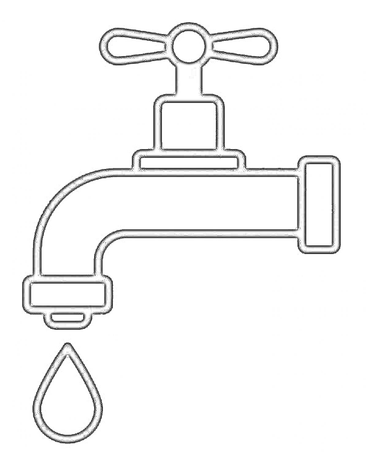 Раскраска кран с водой, капля воды