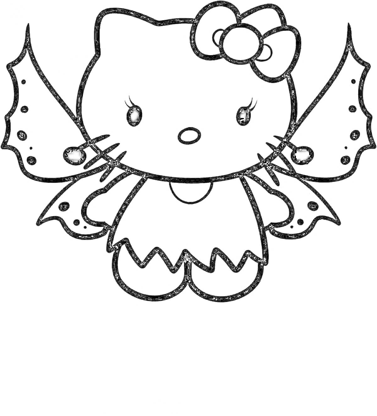 Раскраска Мини Хеллоу Китти с крыльями летучей мыши и бантиком