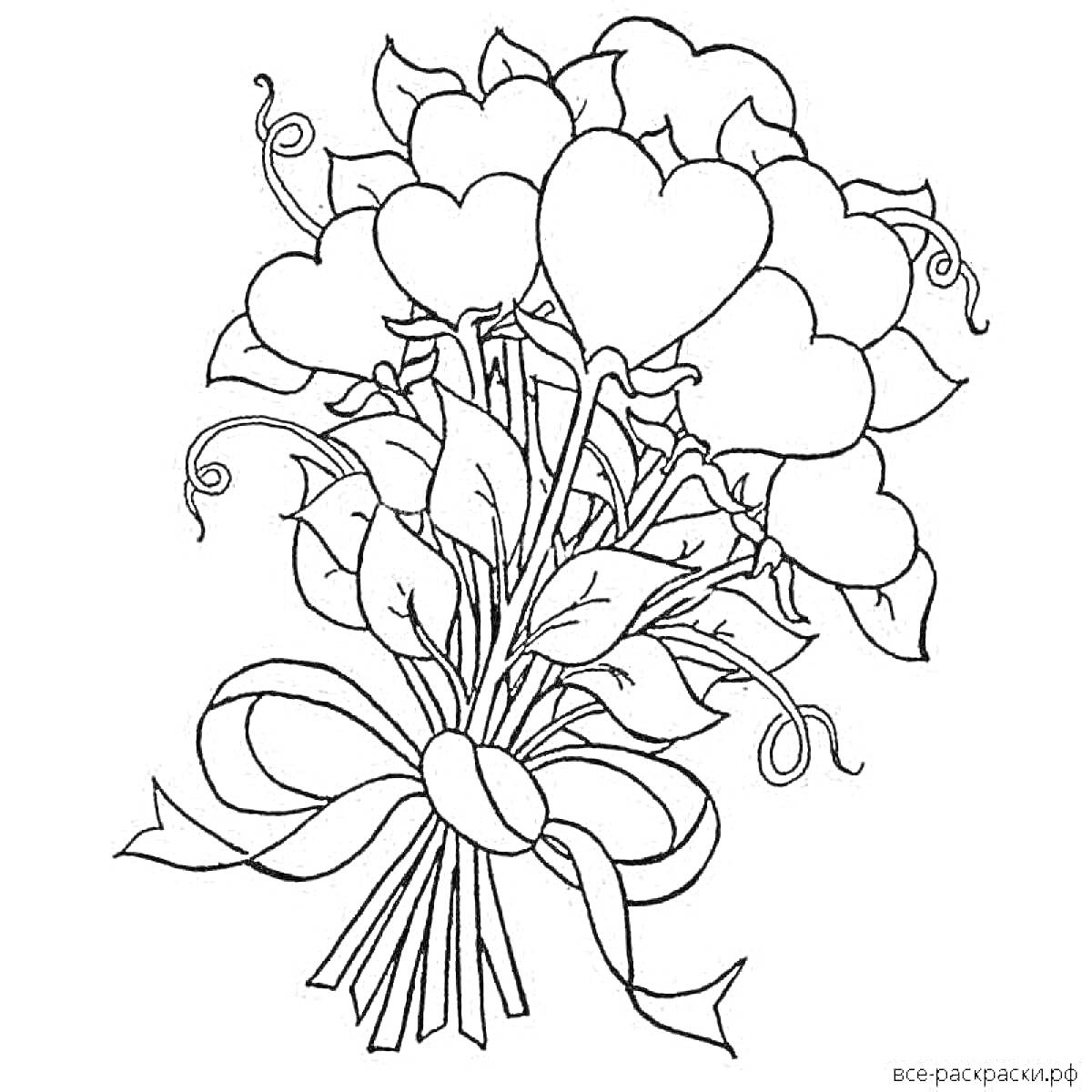 Раскраска Букет цветов с бантом