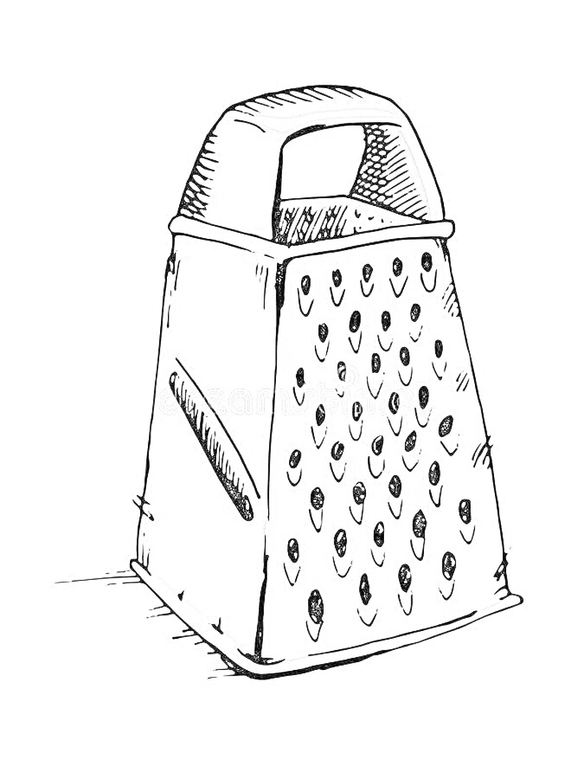 Раскраска Терка для овощей с ручкой и множеством отверстий для натирания