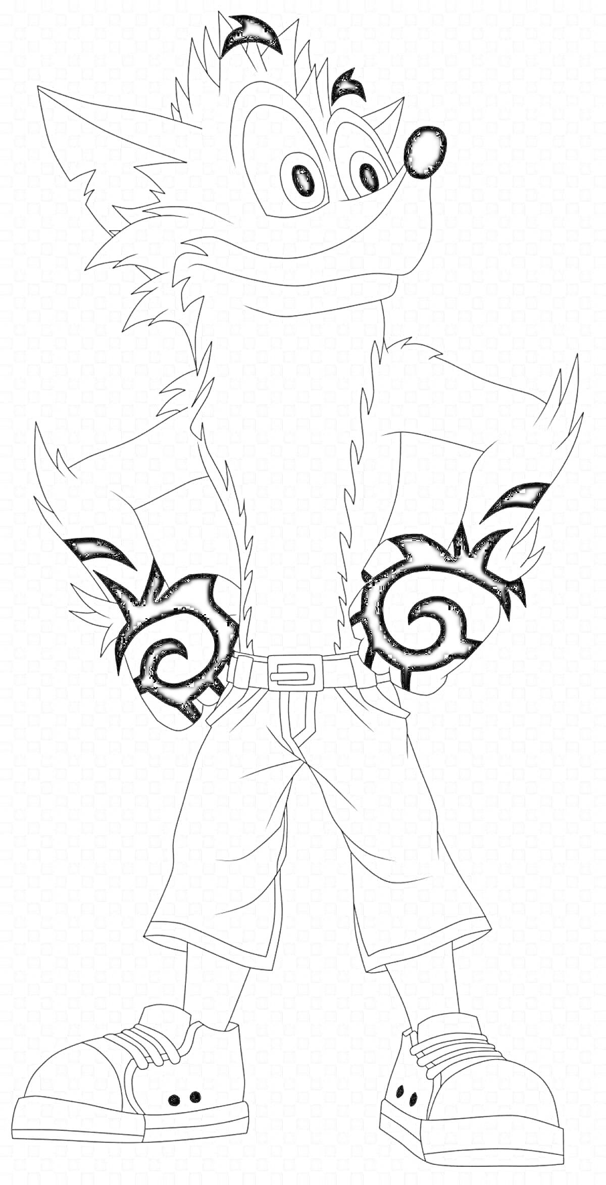 На раскраске изображено: Шорты, Кеды, Татуировки