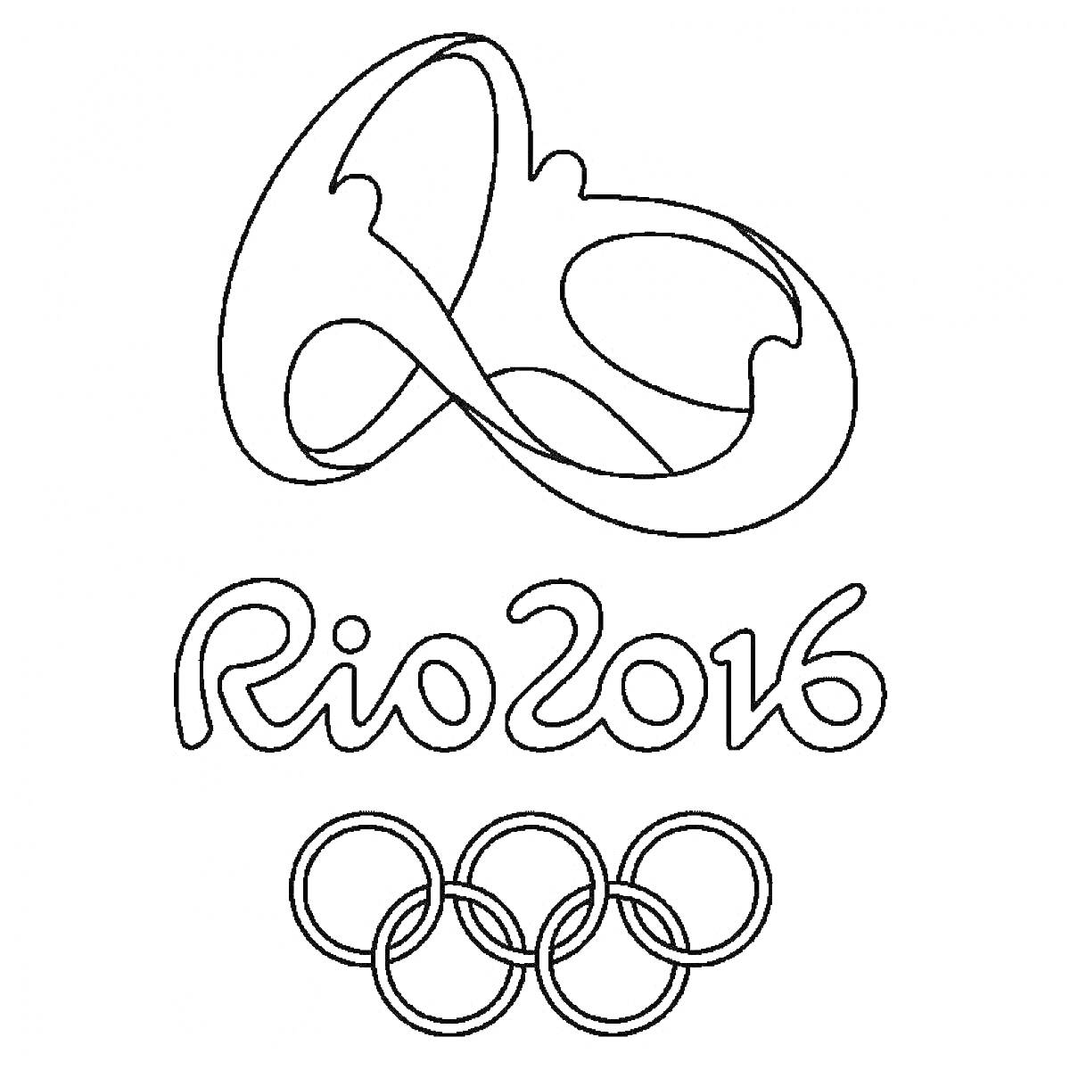 На раскраске изображено: Олимпийские игры, Рио 2016, Олимпийские кольца, Спорт, Логотипы