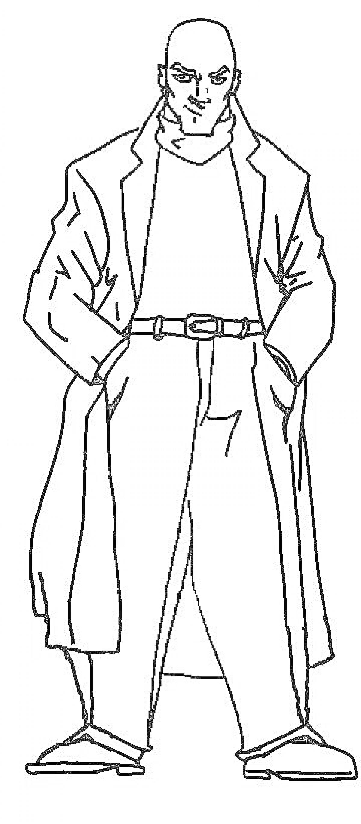 Раскраска Мужчина в длинном пальто и сандалиях